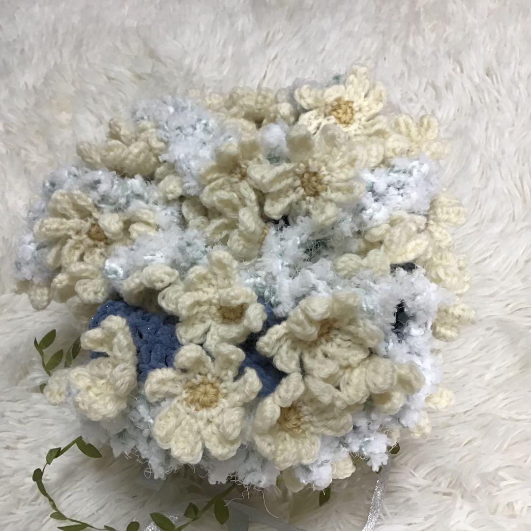 花束ブランケット　キラキララメ入り　秋桜　一点物　手編み