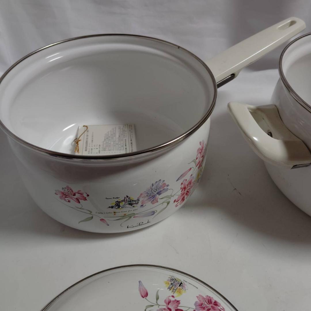 富士ホーロー カレンピーコック 両手鍋 片手鍋 セット カトレア 昭和レトロ