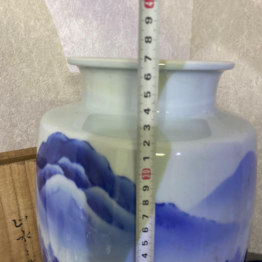 真葛香山　染付　山水滝花瓶