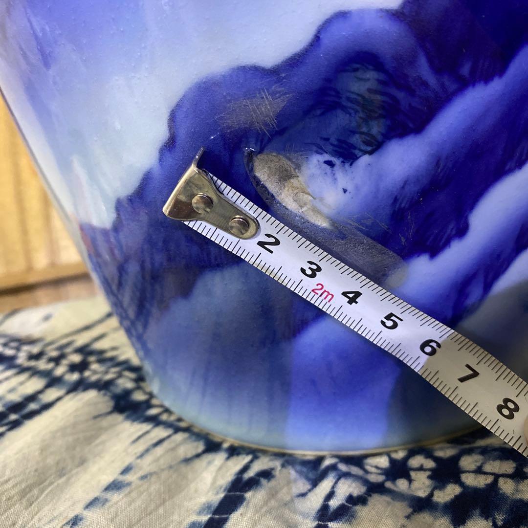 真葛香山　染付　山水滝花瓶