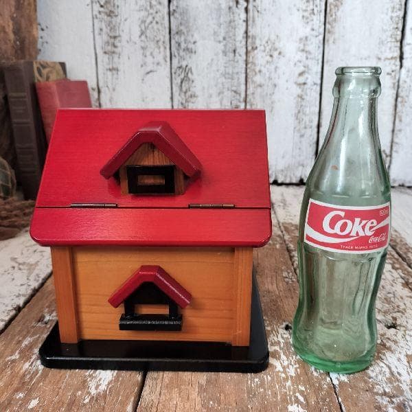 ヴィンテージ ハウス型 オルゴール アクセサリーケース ジュエリー 木製 宝石箱
