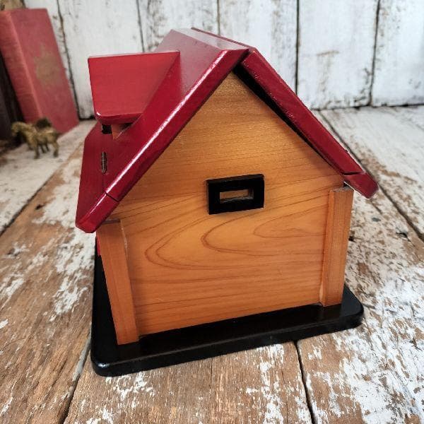 ヴィンテージ ハウス型 オルゴール アクセサリーケース ジュエリー 木製 宝石箱