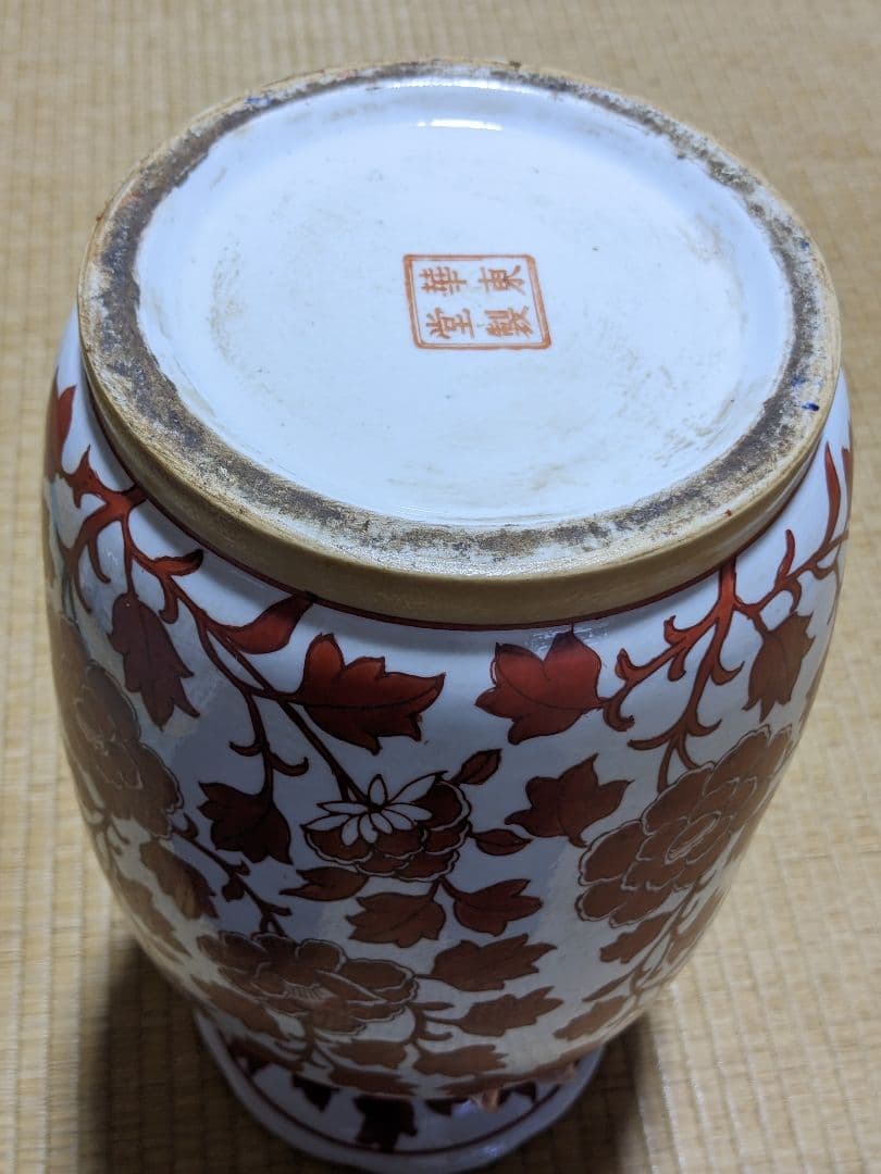 ♦中国陶磁器 紅釉花卉文様 貼花 蕾花双耳瓶 花瓶 民国時代 華東堂製 骨董品