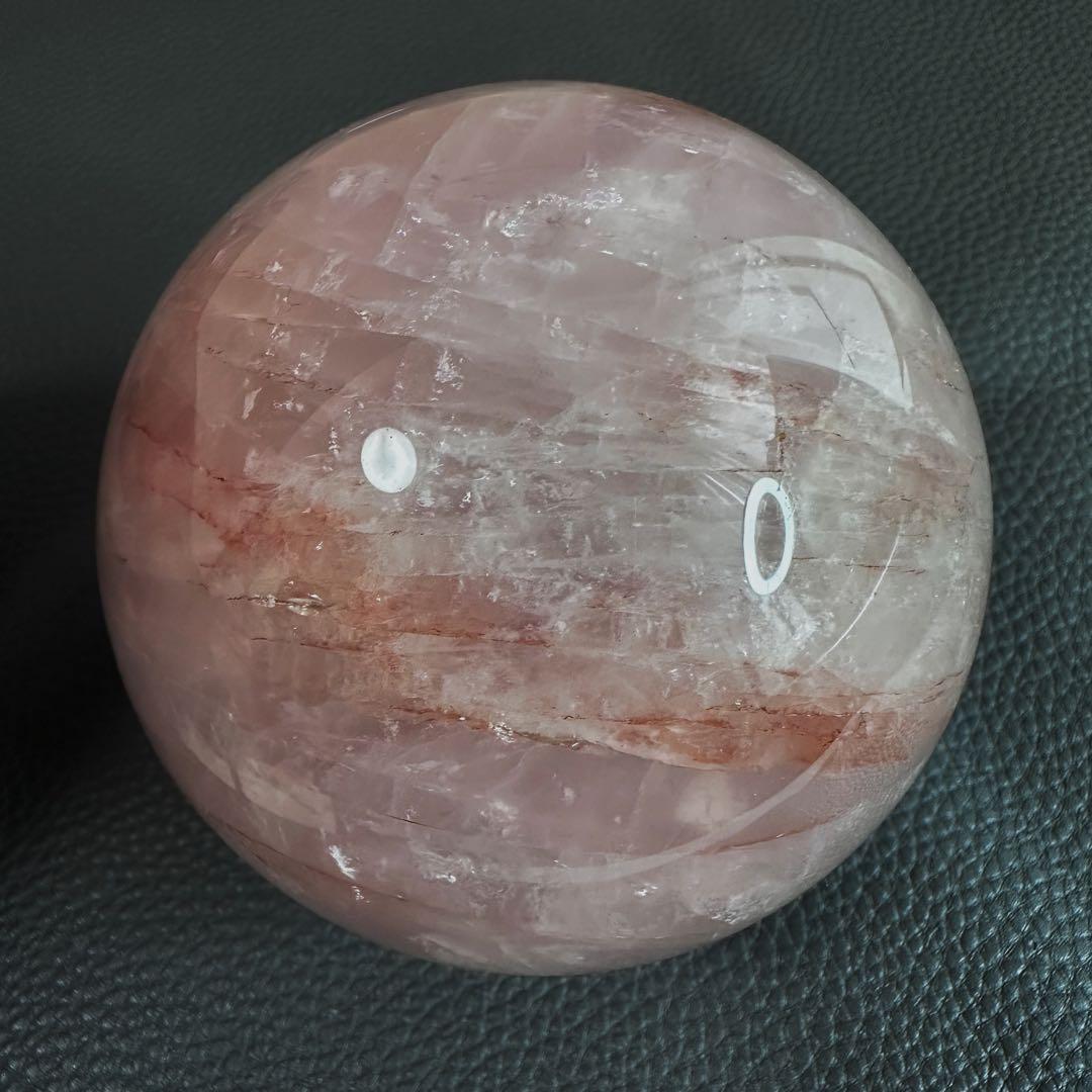 高品質レインボー☆ローズクォーツ ピンク超美麗 丸玉 天然石 原石A1075