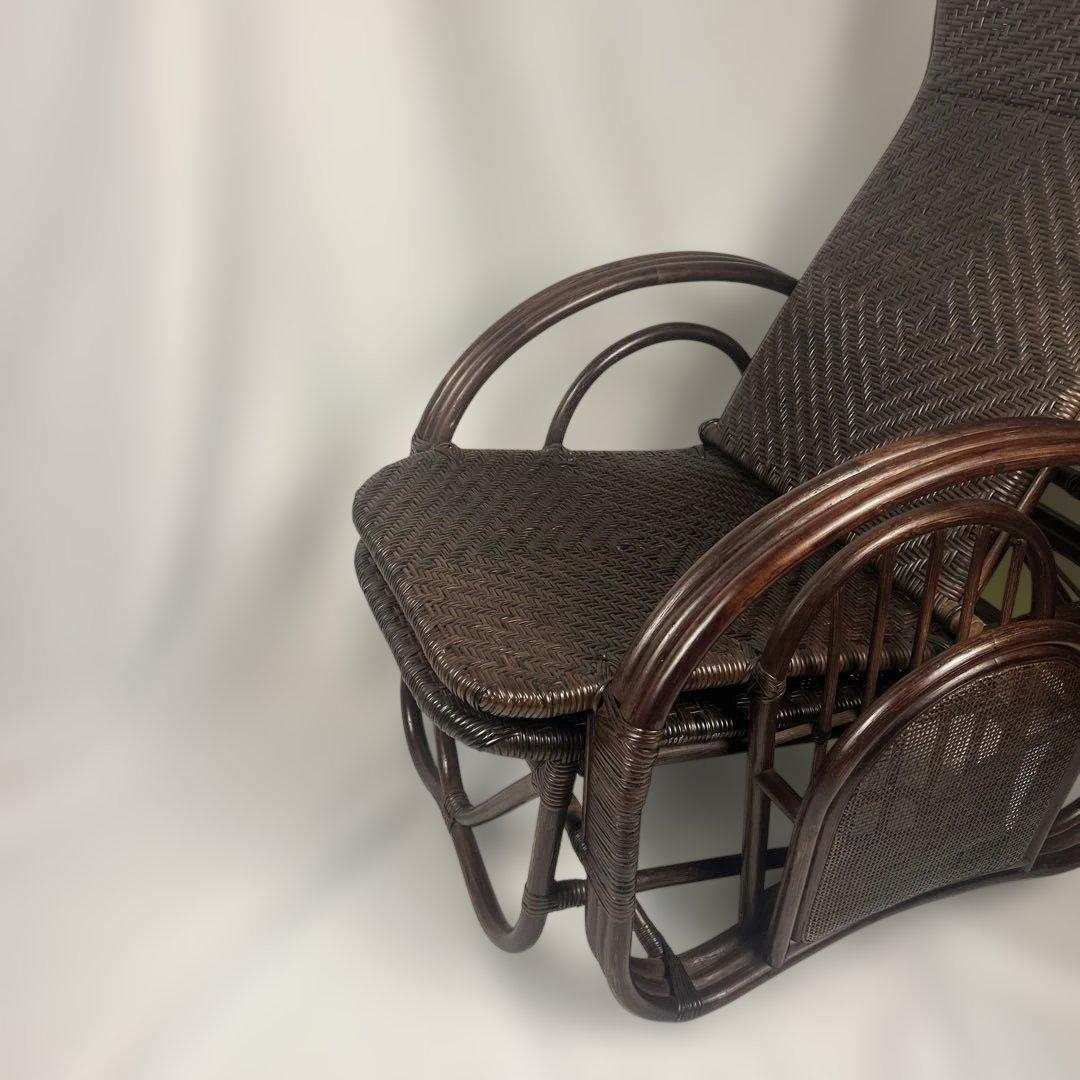 【良品】ラタン製 リクライニングチェア 1人掛けソファーオットマン　アンティーク