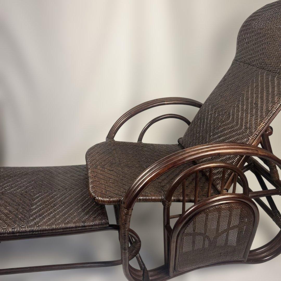 【良品】ラタン製 リクライニングチェア 1人掛けソファーオットマン　アンティーク