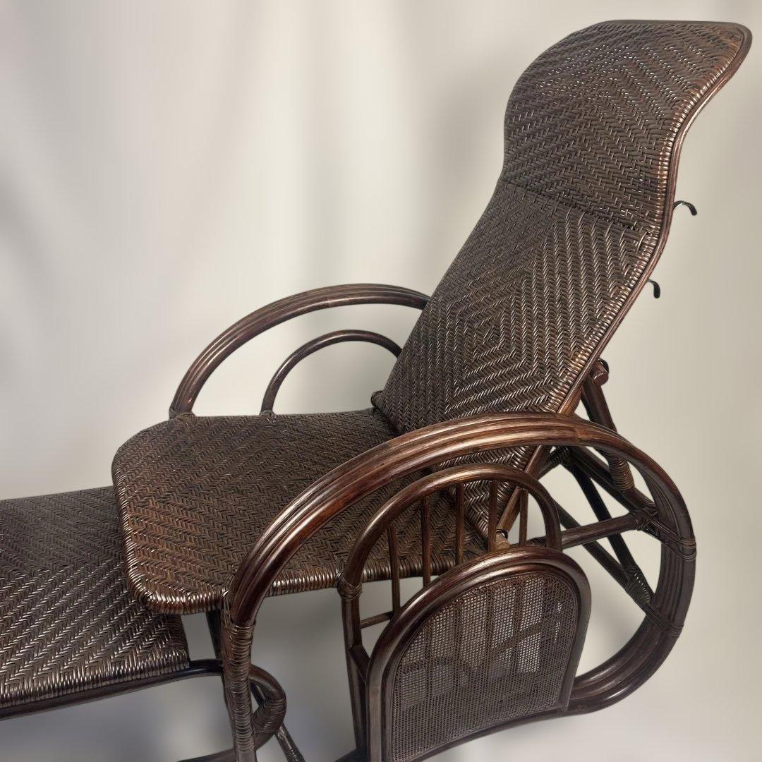 【良品】ラタン製 リクライニングチェア 1人掛けソファーオットマン　アンティーク