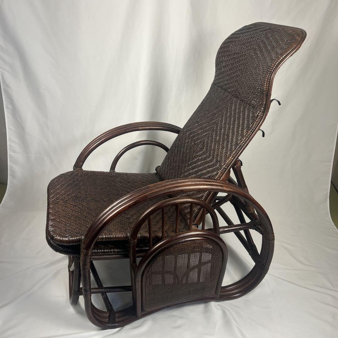 【良品】ラタン製 リクライニングチェア 1人掛けソファーオットマン　アンティーク