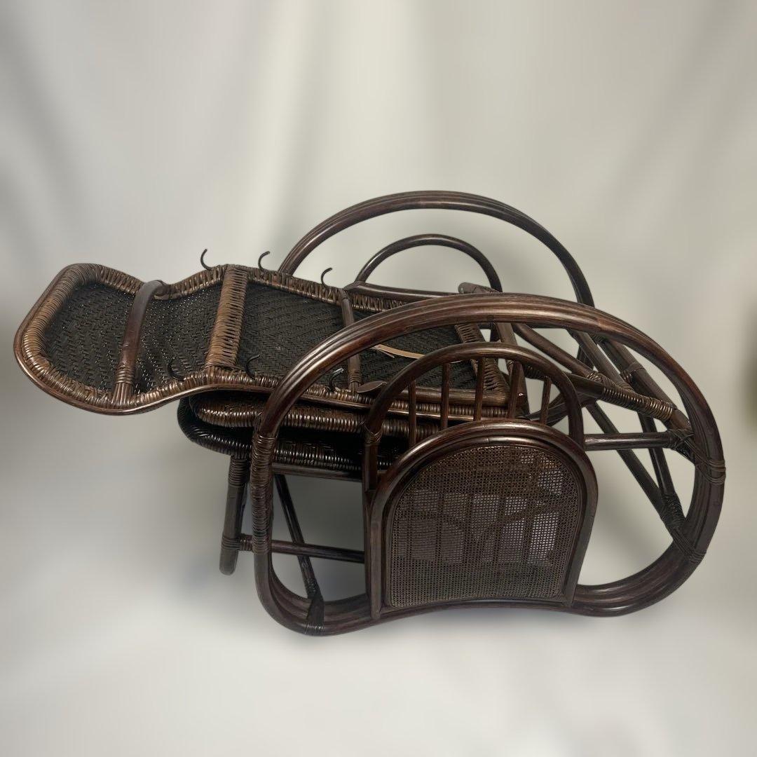 【良品】ラタン製 リクライニングチェア 1人掛けソファーオットマン　アンティーク