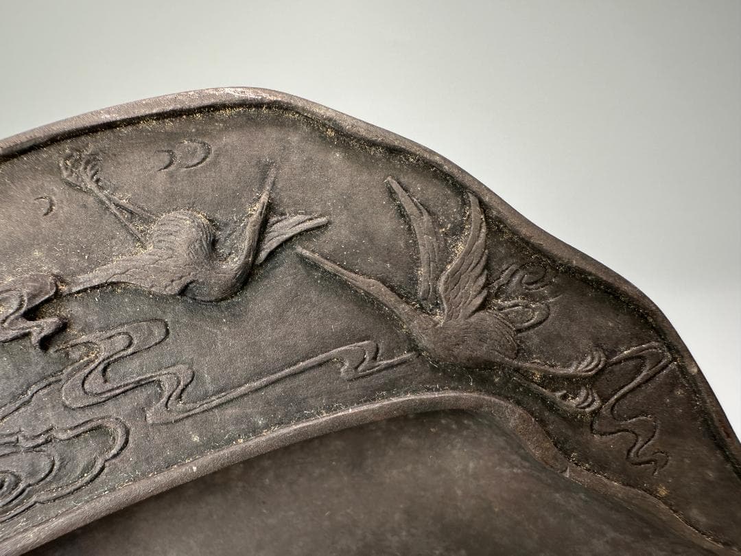 UM10SZW　中国美術　書道具　文房具　硯　松鶴文端渓硯　時代硯　唐物