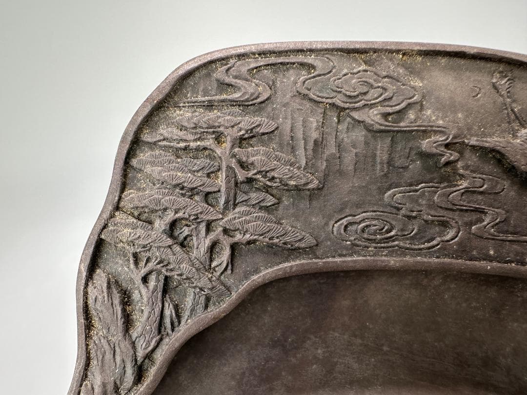 UM10SZW　中国美術　書道具　文房具　硯　松鶴文端渓硯　時代硯　唐物