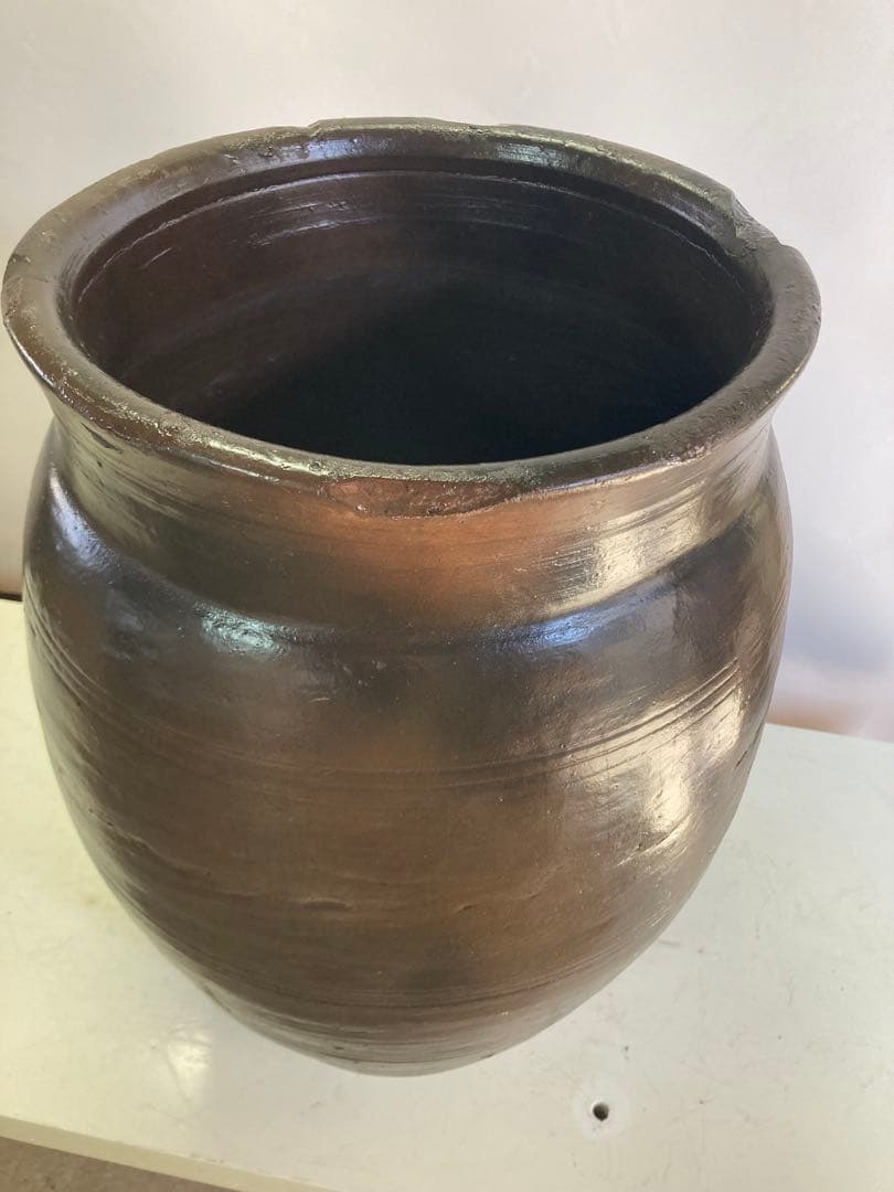 訳あり②壺 骨董 飾り壺 飴釉 大壺 水瓶 花器 昭和レトロ 高さ55センチ。