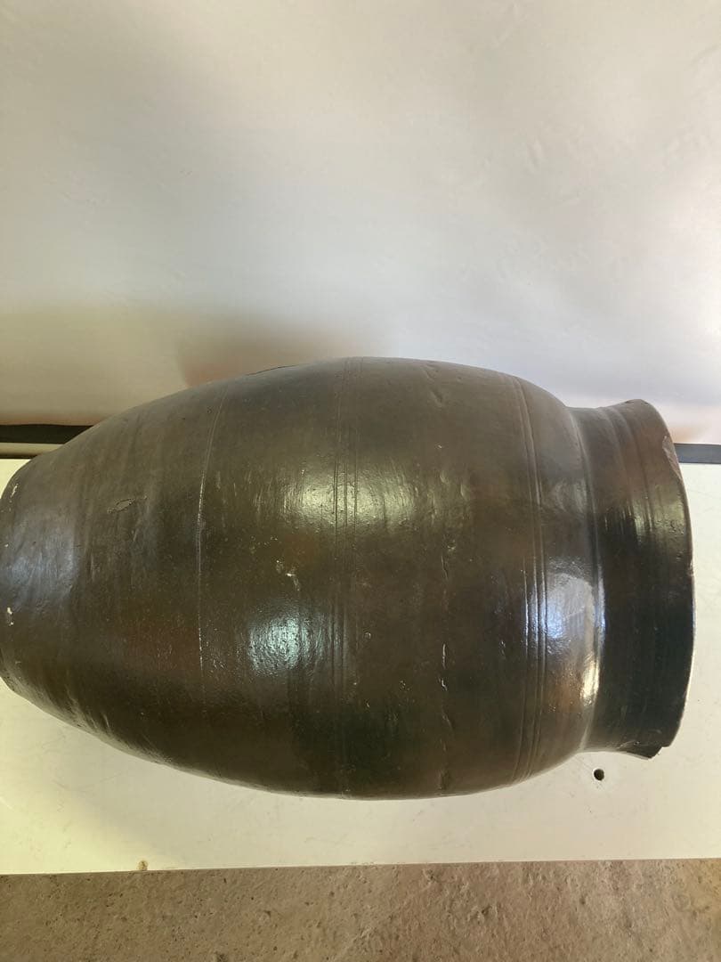 訳あり②壺 骨董 飾り壺 飴釉 大壺 水瓶 花器 昭和レトロ 高さ55センチ。