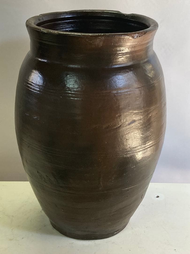 訳あり②壺 骨董 飾り壺 飴釉 大壺 水瓶 花器 昭和レトロ 高さ55センチ。