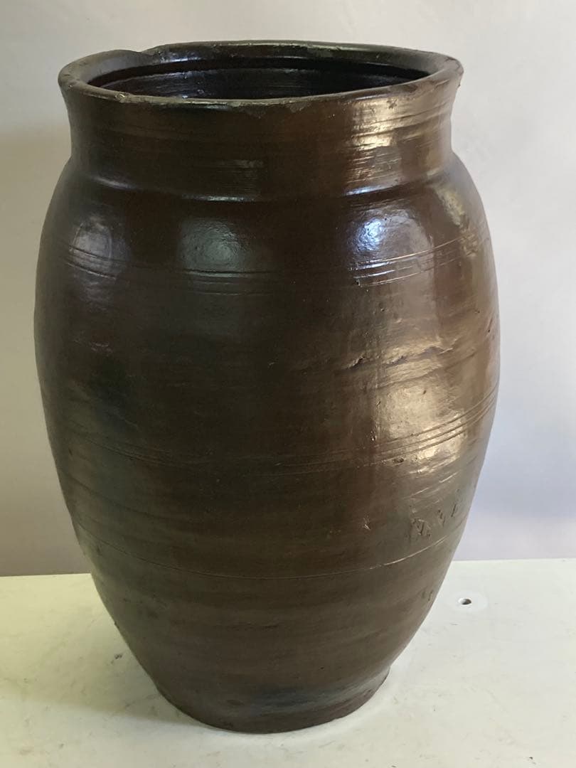 訳あり②壺 骨董 飾り壺 飴釉 大壺 水瓶 花器 昭和レトロ 高さ55センチ。