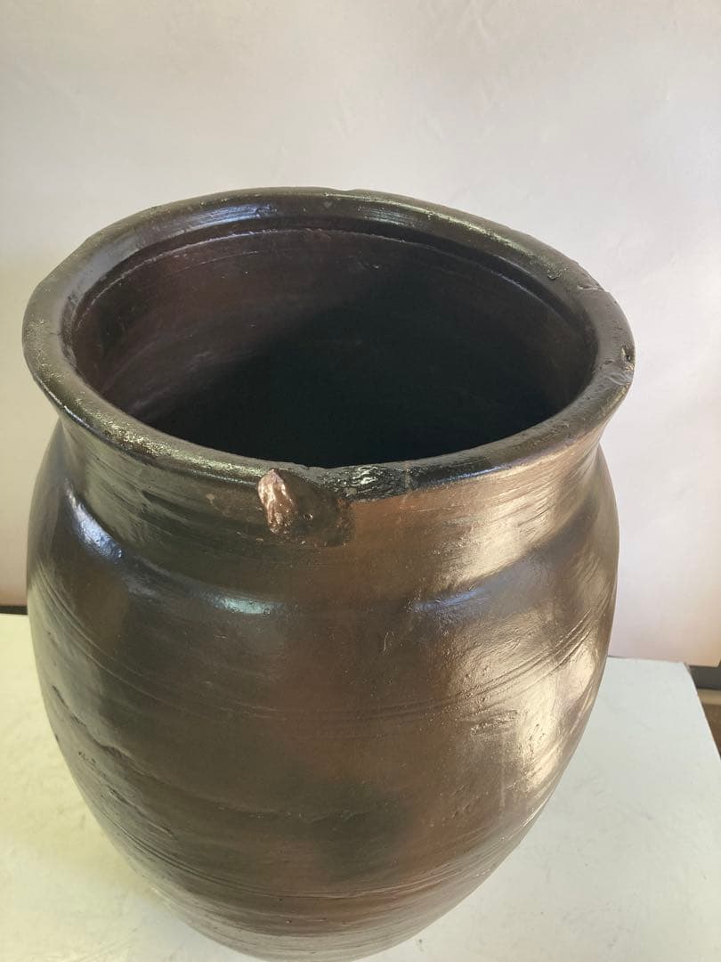 訳あり②壺 骨董 飾り壺 飴釉 大壺 水瓶 花器 昭和レトロ 高さ55センチ。