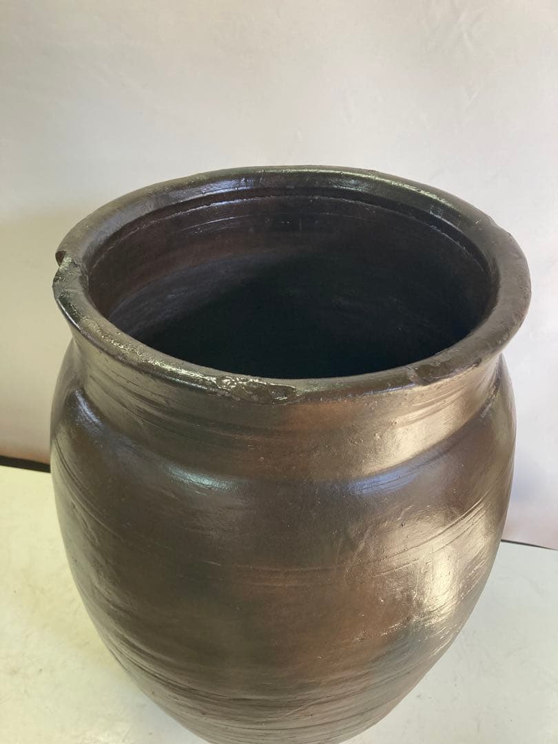 訳あり②壺 骨董 飾り壺 飴釉 大壺 水瓶 花器 昭和レトロ 高さ55センチ。