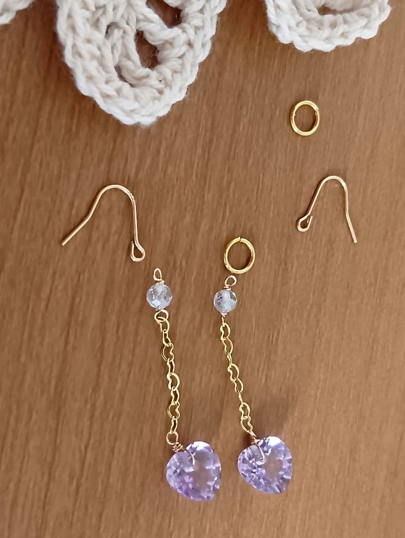 特価424　14kgf宝石質ピンクアメジストハートカットのピアス