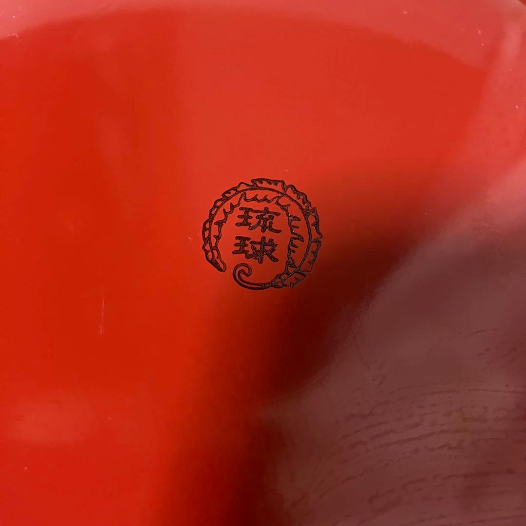 E-1 【未使用】琉球漆器 銘々皿 5枚セット ハイビスカス 堆錦 朱塗り果物皿