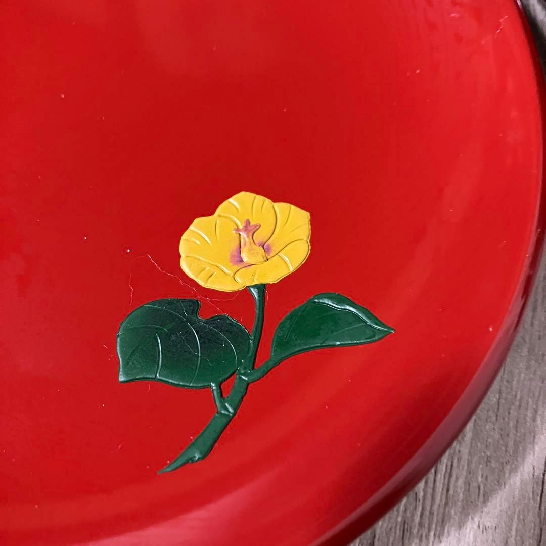 E-1 【未使用】琉球漆器 銘々皿 5枚セット ハイビスカス 堆錦 朱塗り果物皿