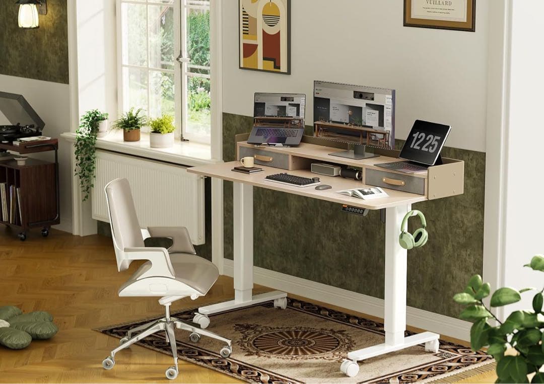 引き出し付きモダンパソコンデスク 140cm