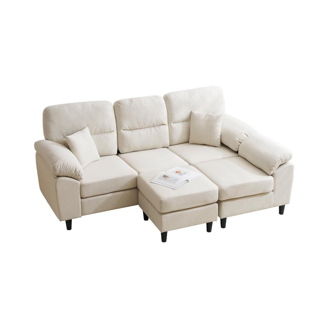 限定セール！5人掛けソファセット　L字型　クッション付き　肘付き　WHITE