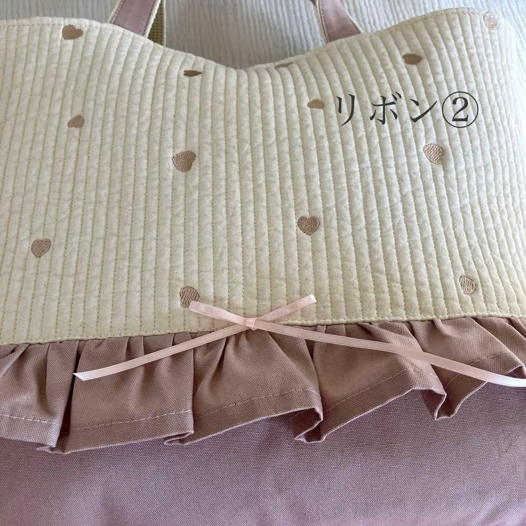 ハート ヌビ フリル付きレッスンバッグ イブル ピンク 入園入学 手提げ 図書袋