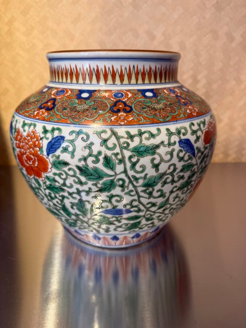 中国　五彩　壺　大明嘉靖年製銘　古玩