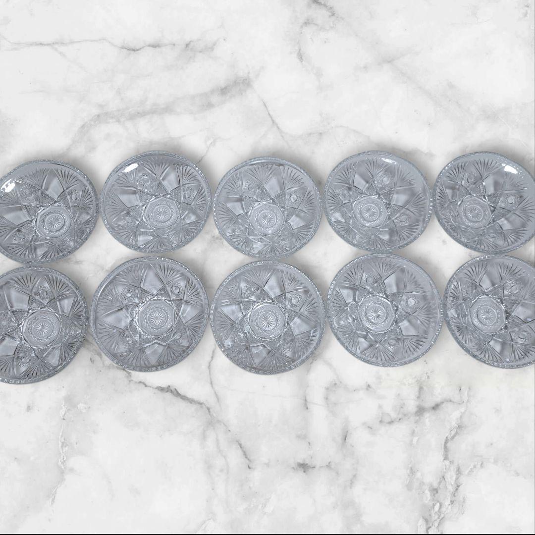 波縁　昭和中期　プレスガラス小鉢　古民家　古道具　レトロ　【ザラ付き有り】皿