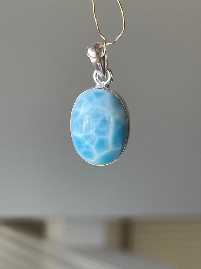 天然石ラリマー☆高品質！オーバル型ペンダントトップ②☆模様が美しい＆形が綺麗！