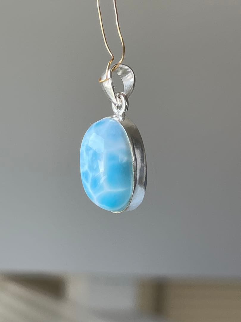 天然石ラリマー☆高品質！オーバル型ペンダントトップ②☆模様が美しい＆形が綺麗！