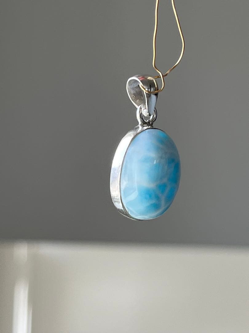 天然石ラリマー☆高品質！オーバル型ペンダントトップ②☆模様が美しい＆形が綺麗！