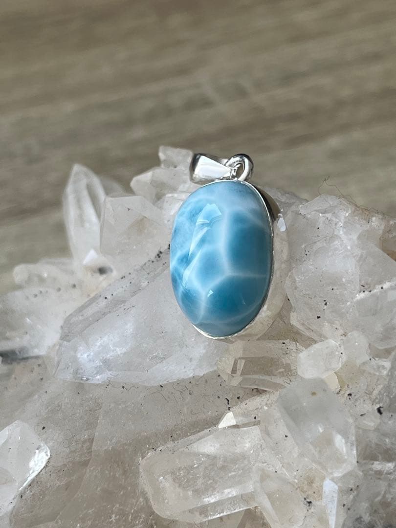 天然石ラリマー☆高品質！オーバル型ペンダントトップ②☆模様が美しい＆形が綺麗！