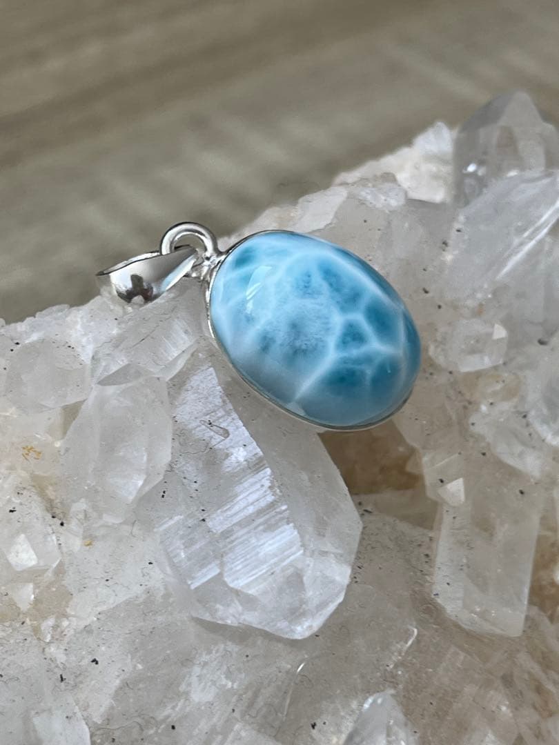 天然石ラリマー☆高品質！オーバル型ペンダントトップ②☆模様が美しい＆形が綺麗！