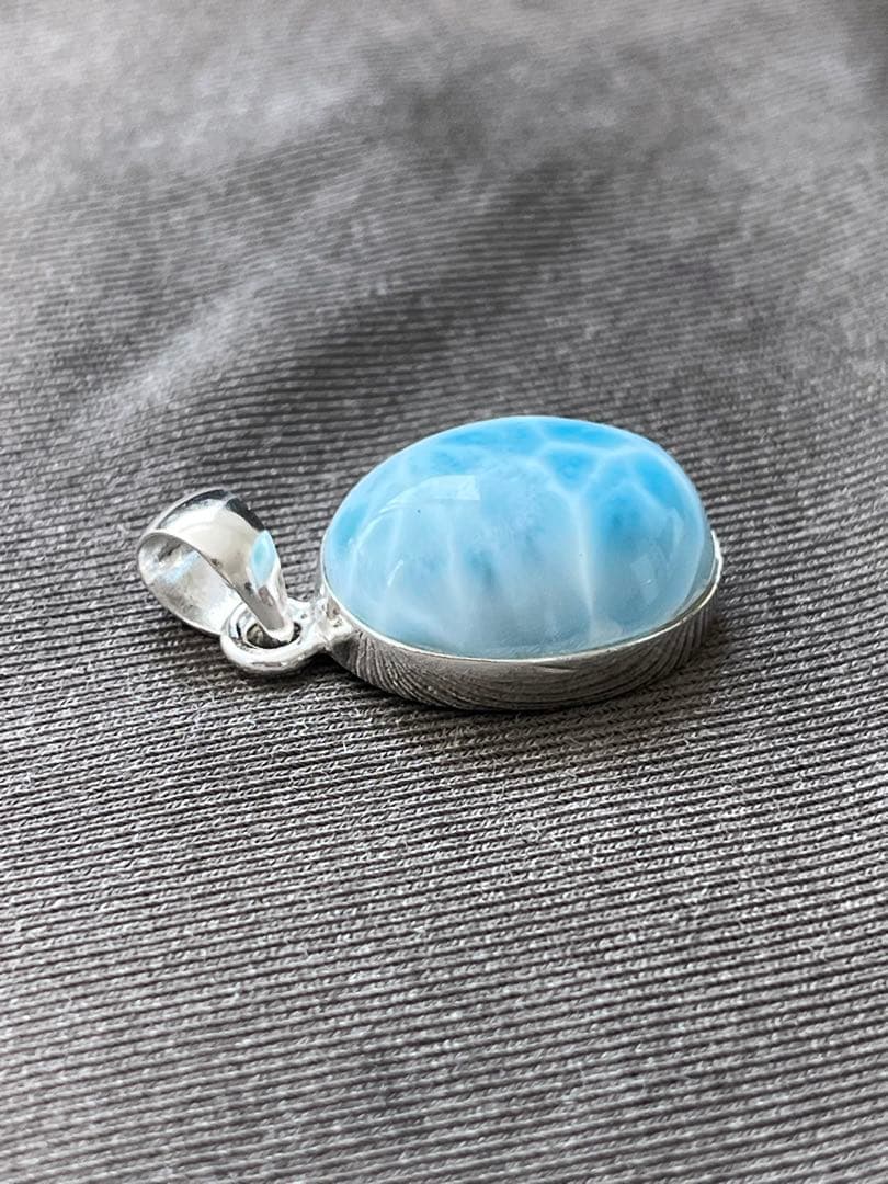 天然石ラリマー☆高品質！オーバル型ペンダントトップ②☆模様が美しい＆形が綺麗！