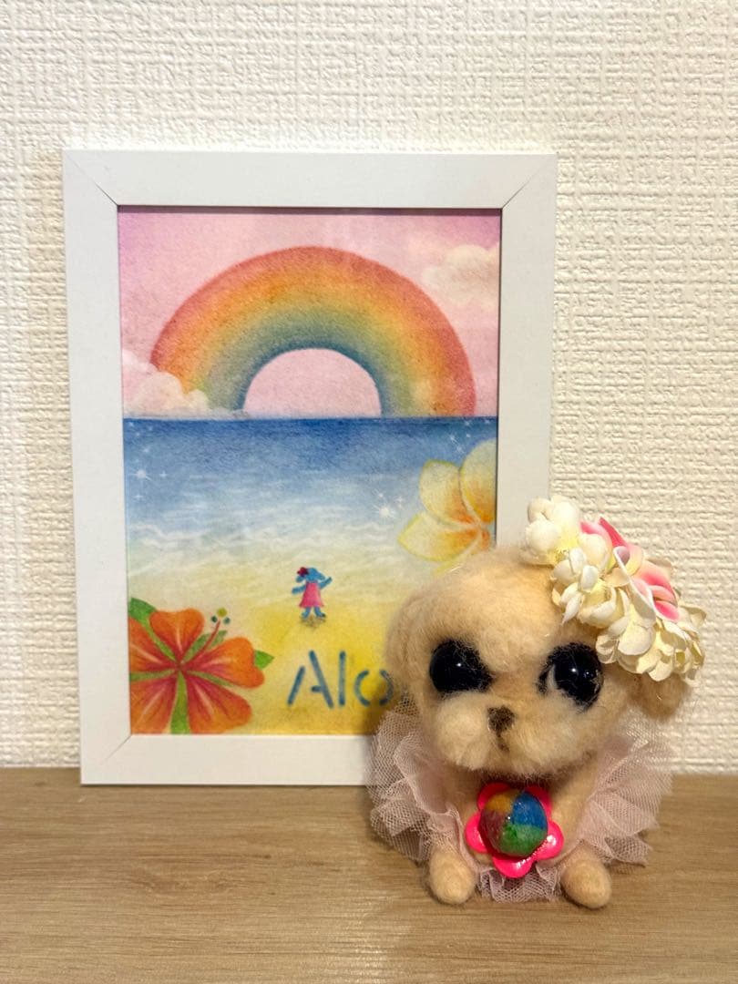 ハワイ風景パステル画とオリジナルキャラクター　プードルのAnelaちゃんセット