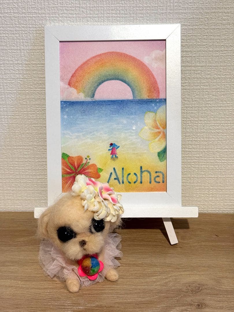 ハワイ風景パステル画とオリジナルキャラクター　プードルのAnelaちゃんセット