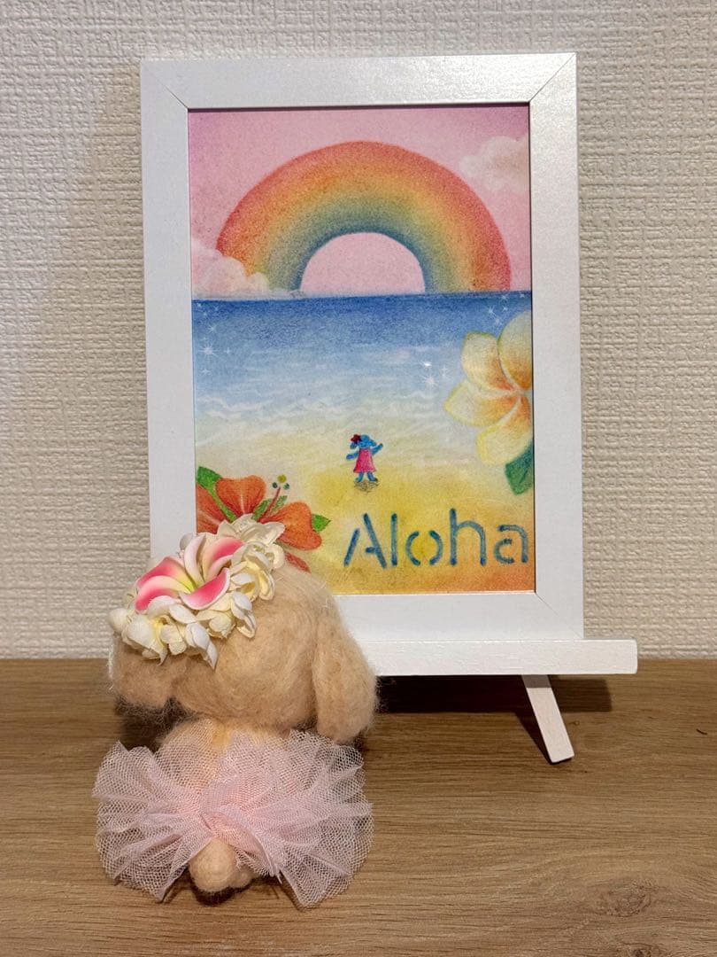 ハワイ風景パステル画とオリジナルキャラクター　プードルのAnelaちゃんセット