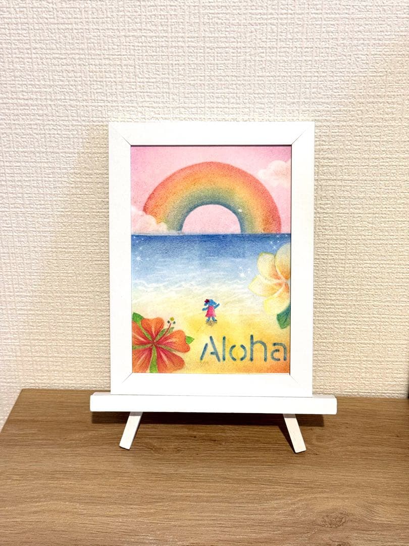 ハワイ風景パステル画とオリジナルキャラクター　プードルのAnelaちゃんセット