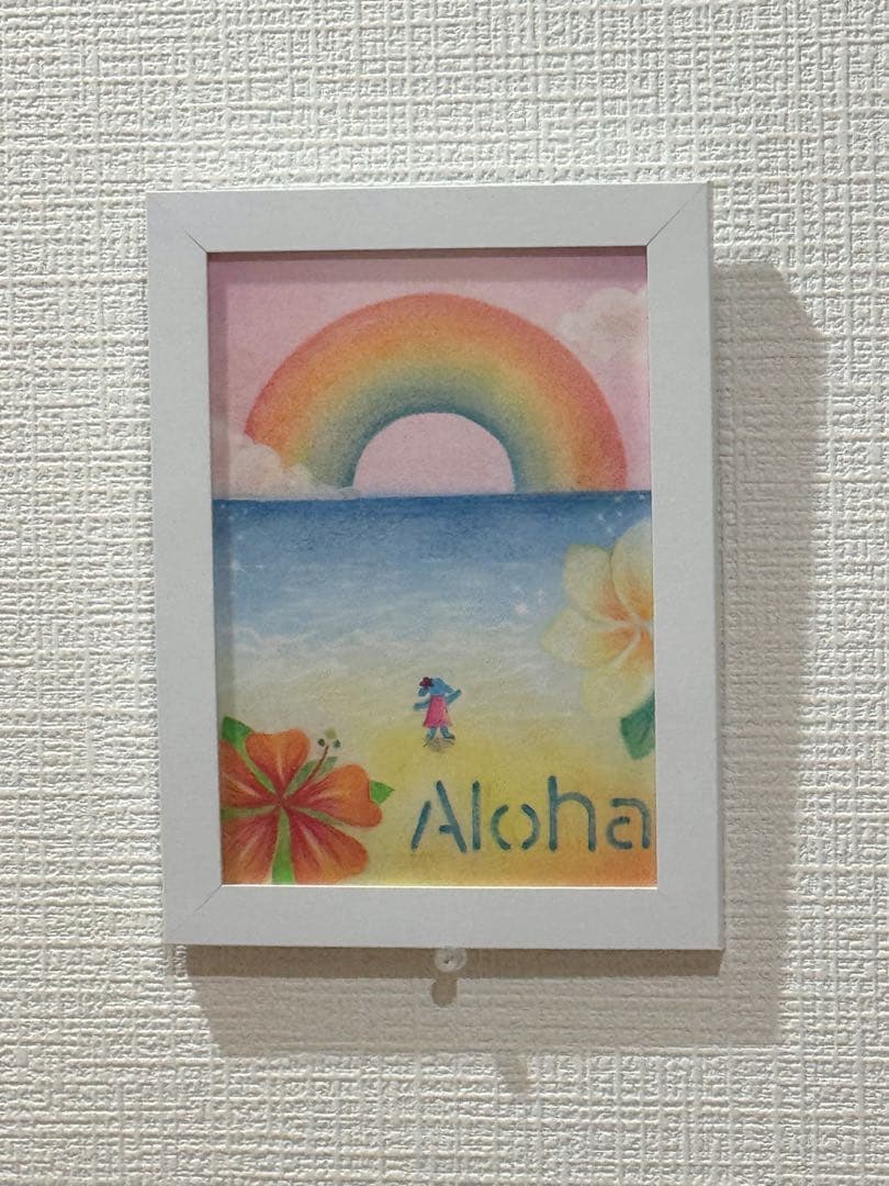 ハワイ風景パステル画とオリジナルキャラクター　プードルのAnelaちゃんセット