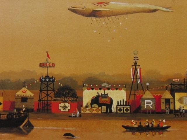 山本明比古、【Rの風景（ガンジスの鯨）】、希少な大判額装用画集より、美品