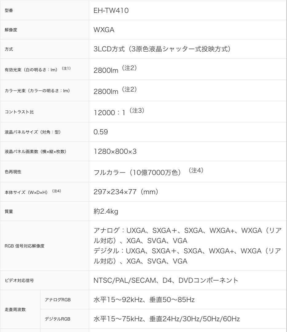 EPSON EH-TW410 プロジェクター