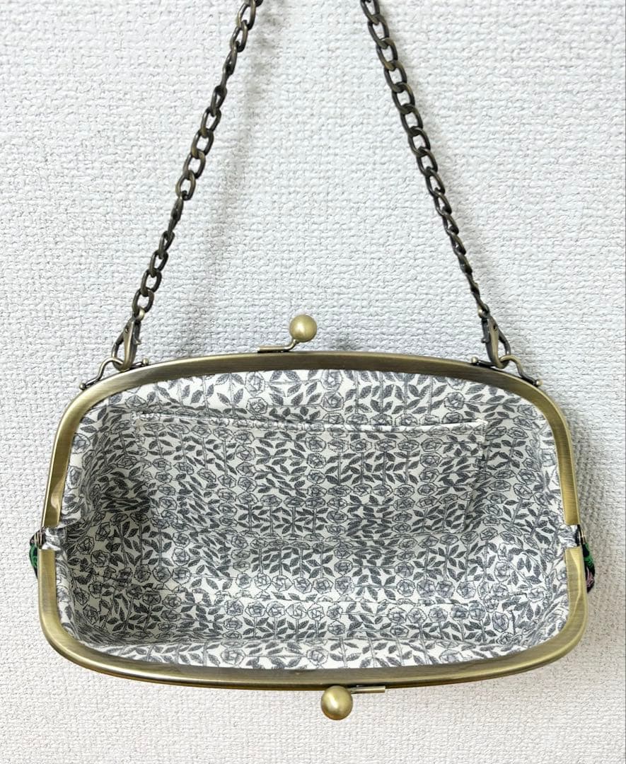 ハンドメイド がま口バッグ ポーチ ringo ネイビー ミナペルホネン 生地