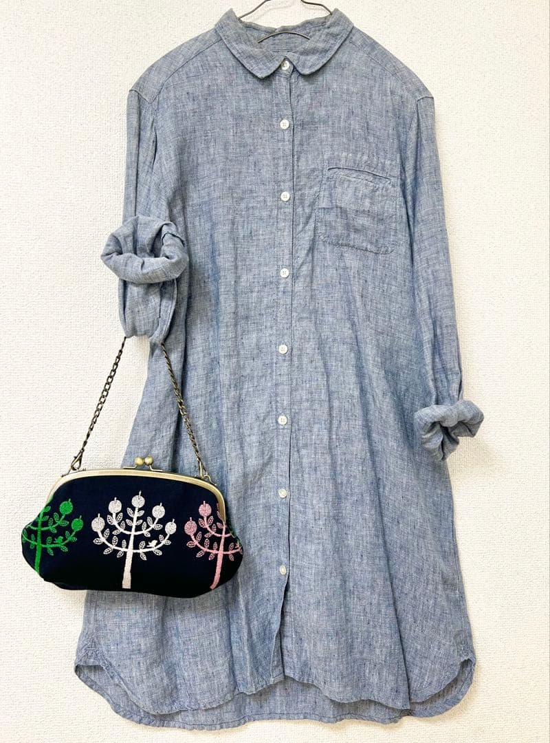 ハンドメイド がま口バッグ ポーチ ringo ネイビー ミナペルホネン 生地