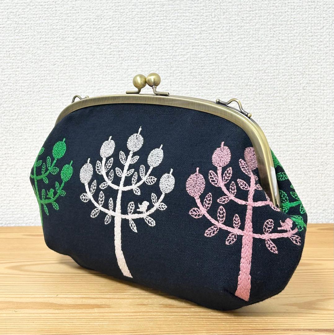 ハンドメイド がま口バッグ ポーチ ringo ネイビー ミナペルホネン 生地