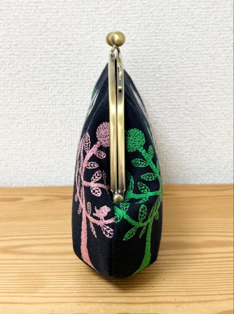 ハンドメイド がま口バッグ ポーチ ringo ネイビー ミナペルホネン 生地