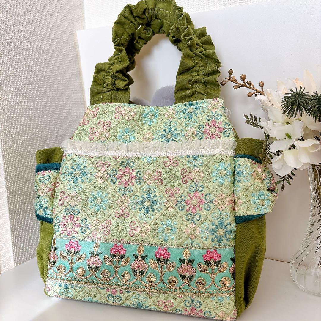 ト*助様 コヤンイサムチョン　ルミちゃんオリーブグリーンバック　インド刺繍　フリ