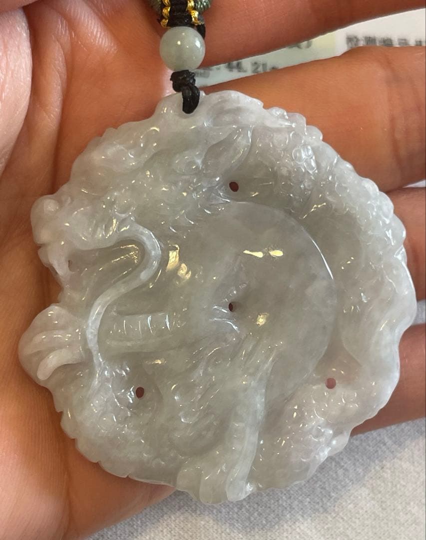 【極美品】A貨 氷種翡翠 龍神彫刻ペンダント鑑別書付
