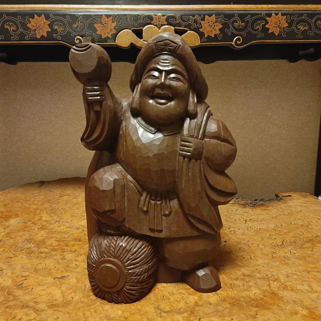 希少時代木彫　クスノキ一刀彫大黒天像36cm 香木骨董縁起飾品美術品骨董品茶道具