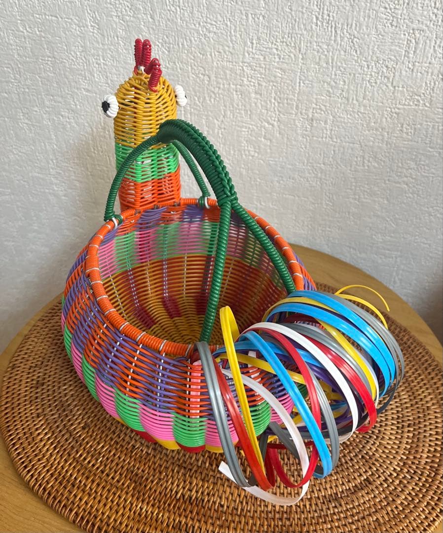 【新品未使用商品】メキシコ　カラフルワイヤーカゴ　にわとり